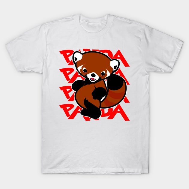 Red Tail Panda Panda Panda T-Shirt by Spikeani